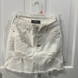 White Distressed Denim Skirt